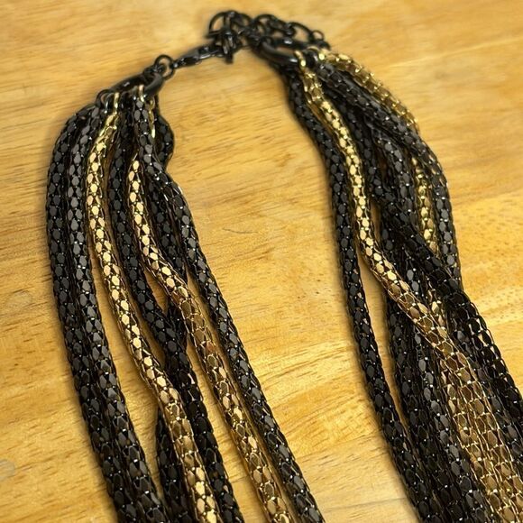 Multistrand statement collar necklace Multi tone metallic chain 18-21” - Picture 4 of 5